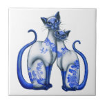 Blue Willow Siamese Cats Ceramic Tile