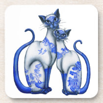 Blue Willow Siamese Cats cork coasters