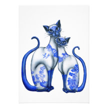 Blue Willow Siamese Cats Invitation