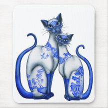 Blue Willow Siamese Cats Mouse Pads