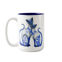 Blue Willow Siamese Cats mugs