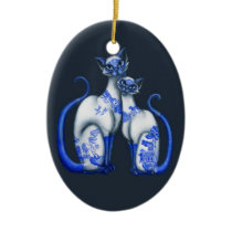 Blue Willow Siamese Cats ornaments
