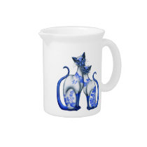 Blue Willow Siamese Cats pitchers