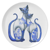 Blue Willow Siamese Cats plates