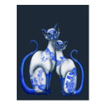 Blue Willow Siamese Cats Postcard