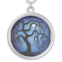 Blue willow tree, moon- necklace necklaces