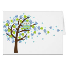 Blue Windy Tree Owl Card