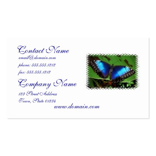 Blue Wing Butterfly Business Cards (front side)