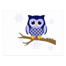 Blue winter owl postcard