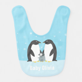 Blue Winter Penguin Family Baby Bib