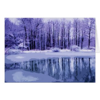 Blue Winter Pond Seasons Greetings Card