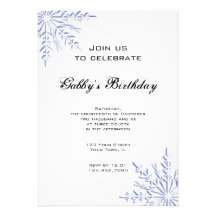 Blue Winter Snowflake Birthday Party Custom Invites