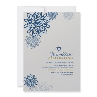 Blue Winter Snowflakes Hanukkah Celebration Party invitation