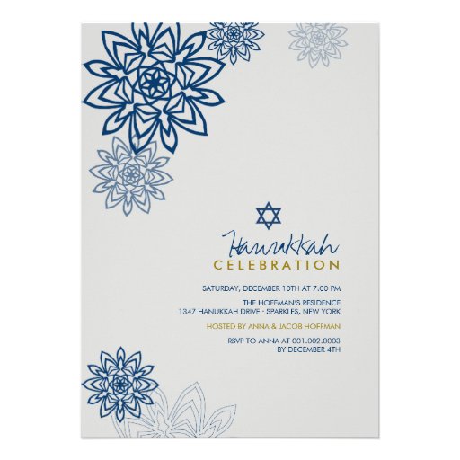 Blue Winter Snowflakes Hanukkah Celebration Party Announcements