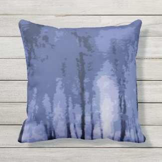 Blue Winter Woods Abstract Outdoor Pillow