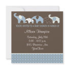 Blue with Brown Elephant Baby Shower Invitations