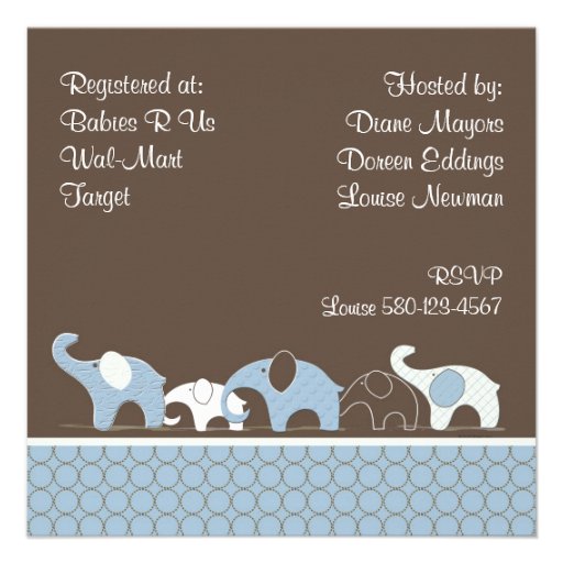 Blue with Brown Elephant Baby Shower Invitations