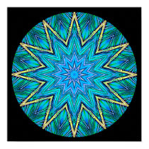 Blue with Green Crystal Mandala posters