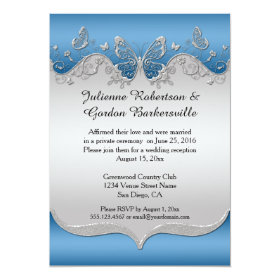 Blue with Ornate Silver Butterflies Post Wedding Custom Invites