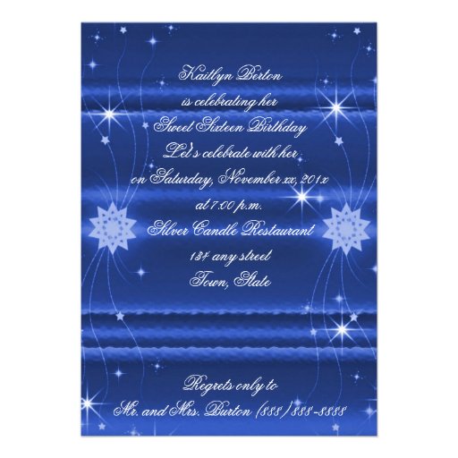 Blue with Stars Sweet Sixteen Invitation