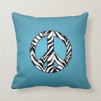 Blue With Zebra Peace Sign Pillow