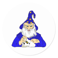blue wizard with skull classic round sticker