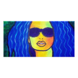 Blue Woman Sunglasses by Piliero Personalized Photo Card