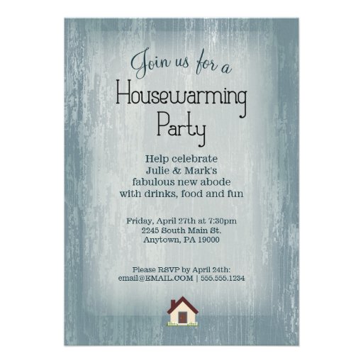 Blue Wood Housewarming Party Invitations