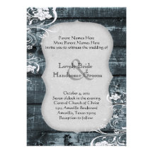 Blue Wood Shabby Lace Wedding Invitation