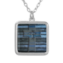 Blue Wooden Cross Custom Necklace