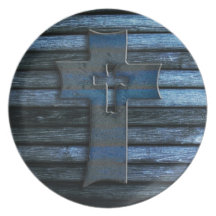 Blue Wooden Cross Plate