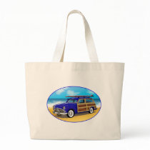 Blue Woodie with Surfboard on the Beach Bag