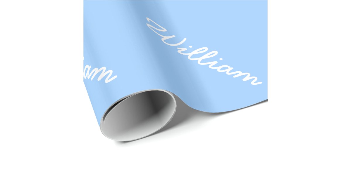 Blue wrapping paper with custom baby boy name Zazzle