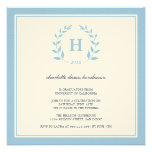 Blue wreath monogram graduation class invitation