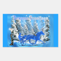 Blue Xmas Harness Horse Rectangle Stickers