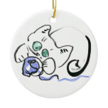 Blue Yarn and White Kitten Ornaments