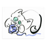 Blue Yarn and White Kitten Post Cards