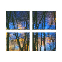 Blue & Yellow Abstract Reflections Patterned Stretched Canvas Prints