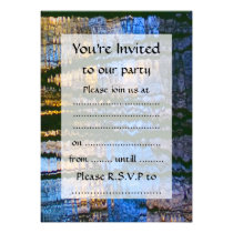 Blue & Yellow Abstract Reflections Patterned Announcement