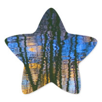 Blue & Yellow Abstract Reflections Patterned Star Sticker