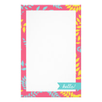 Blue Yellow and Pink Ferns Foliage Stationary stationery