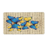 Blue & yellow butterrflies personalized shipping label