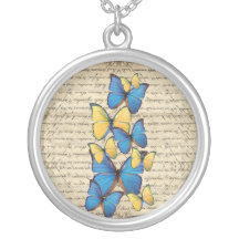 Blue & yellow butterrflies personalized necklace