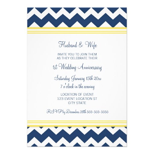 Blue Yellow Chevron 1st Anniversary Invitation