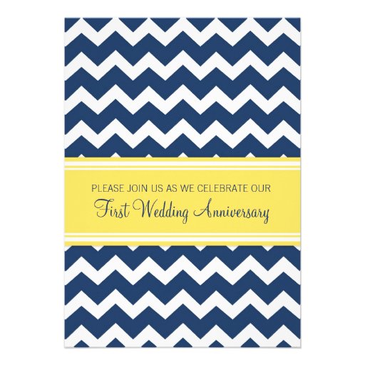 Blue Yellow Chevron 1st Anniversary Invitation