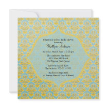 Blue & Yellow Damask Bridal Shower Invitation