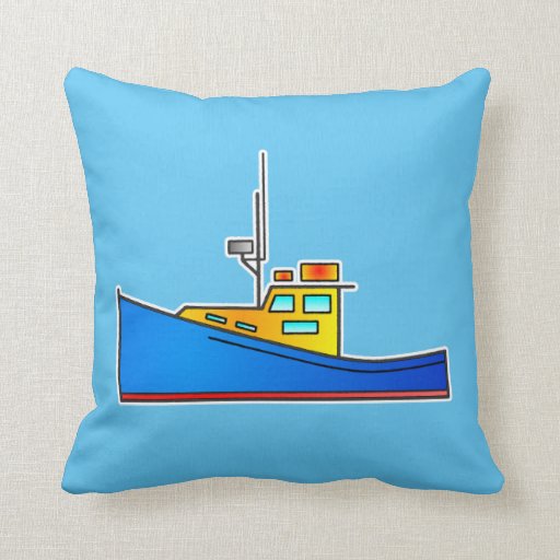 Blue Yellow Fishing boat throw cushion pillow Zazzle