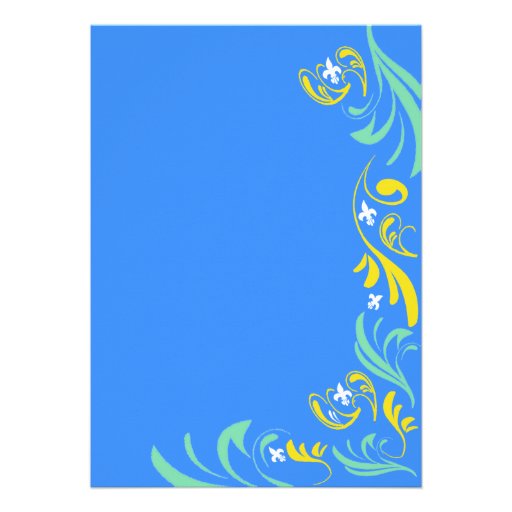 Blue Yellow Fleur de Lis Vine Bridal Shower Custom Announcements