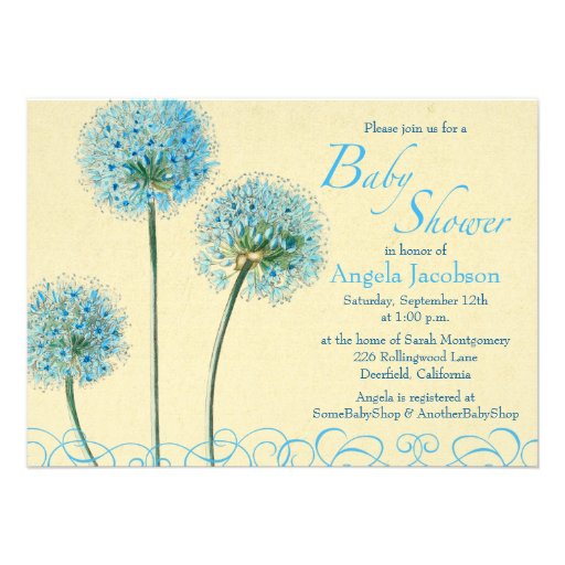 Blue Yellow Floral Flower Baby Shower Invitation