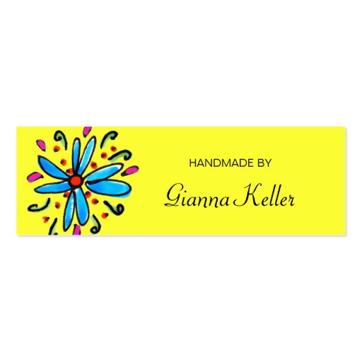 Blue / Yellow Floral "Handmade By" Tags Business Card Templates (front side)